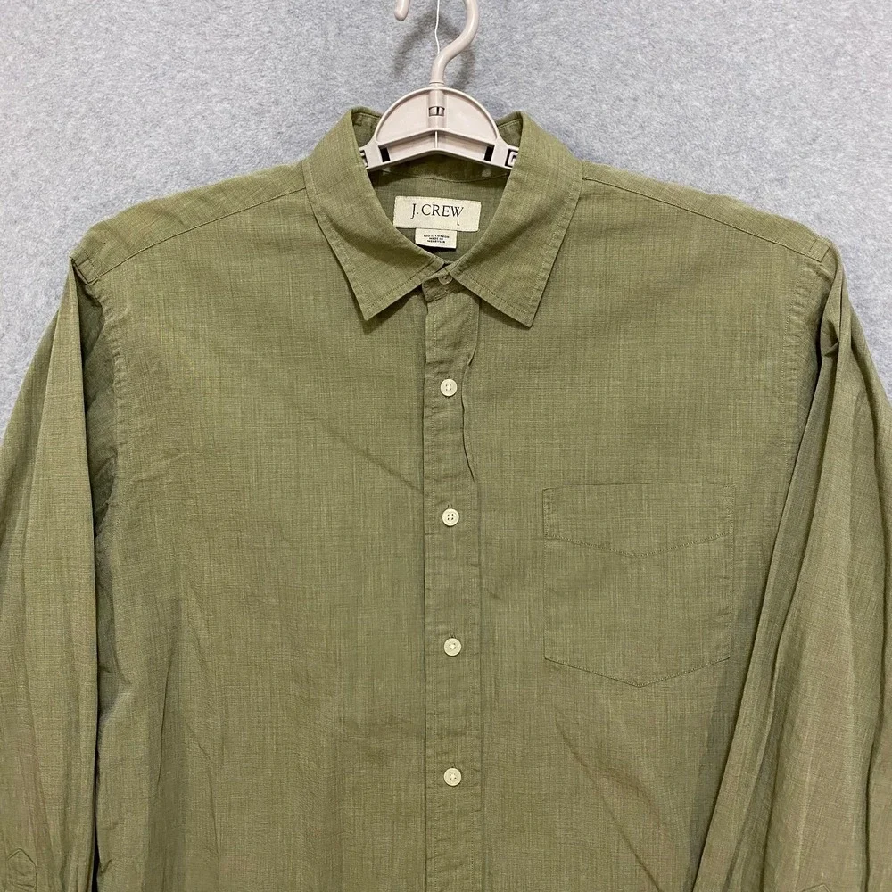 J CREW Men's Large Olive Green 100% Cotton Long Sleeve Casual Button Up Shirt